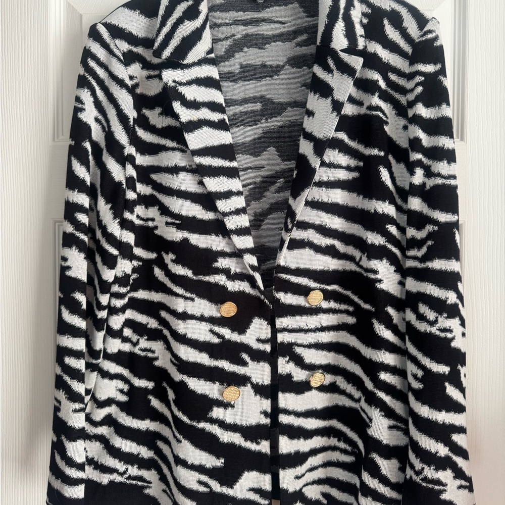 Misook Black and White Zebra Patterned Knit Blazer L